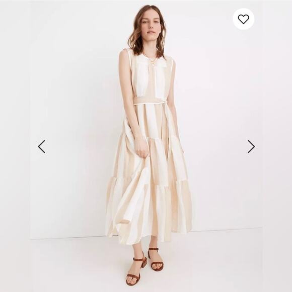Laude the Label Dresses & Skirts - Laude The Label x Madewell Dress Organic Linen Tiered Maxi Tulum Stripe L Boho
